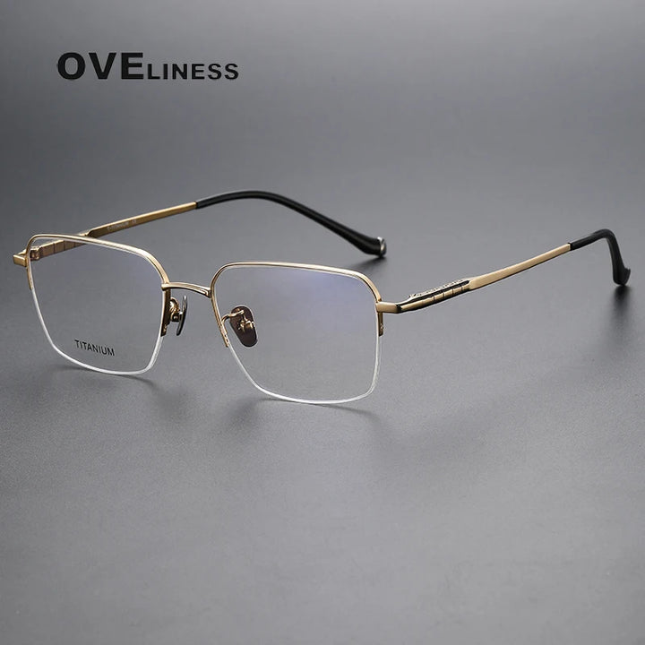 Oveliness Men's Semi Rim Square Titanium Eyeglasses 80905 Semi Rim Oveliness gold  