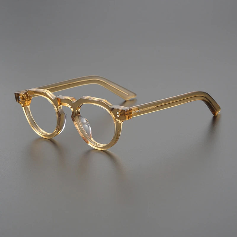 Black Mask Unisex Full Rim Flat Top Round Acetate Eyeglasses 8006 Full Rim Black Mask Yellow