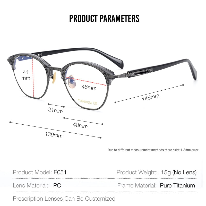 Muzz Unisex Full Rim Round Titanium Eyeglasses E051 Full Rim Muzz