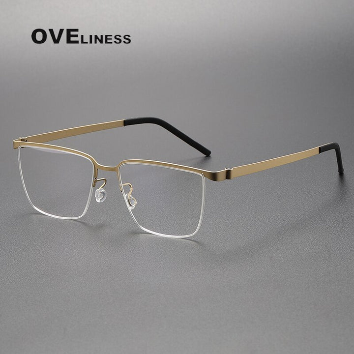 Oveliness Unisex Semi Rim Square Screwless Titanium Eyeglasses 7420 Semi Rim Oveliness gold  