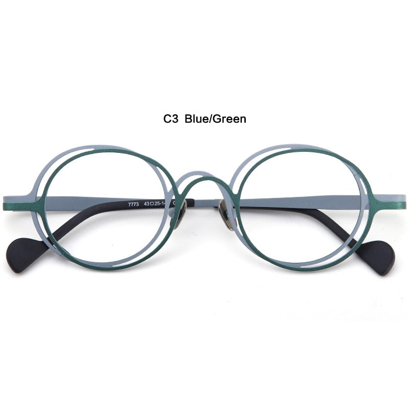 Muzz Unisex Full Rim Irregular Round Ip Titanium Eyeglasses T7773 Full Rim Muzz C3