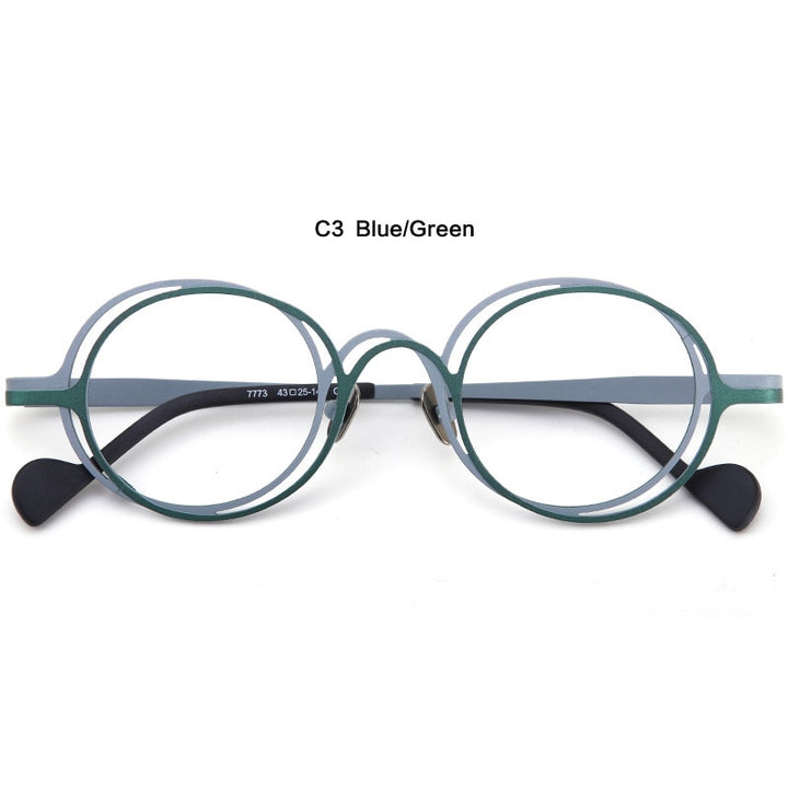 Muzz Unisex Full Rim Irregular Round Ip Titanium Eyeglasses T7773 Full Rim Muzz C3