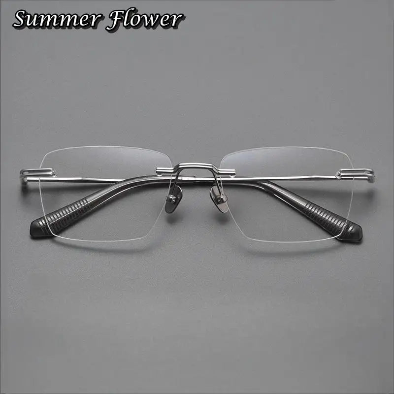 Summer Flower Men's Rimless Polygon Square Titanium Eyeglasses 80957