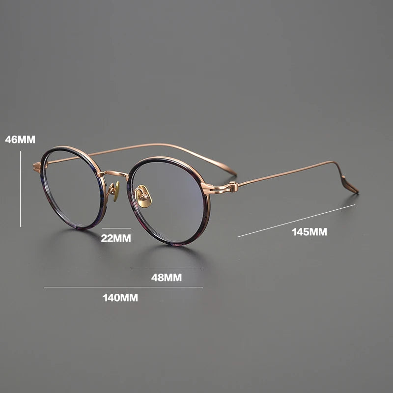 Gatenac Unisex Full Rim Round Acetate Titanium Eyeglasses Gxyj1552