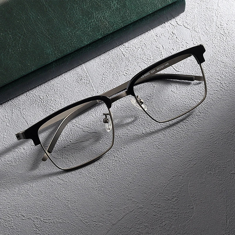 Gatenac Unisex Full Rim Square Screwless Acetate Alloy Eyeglasses 1236 Full Rim Gatenac Black Gun