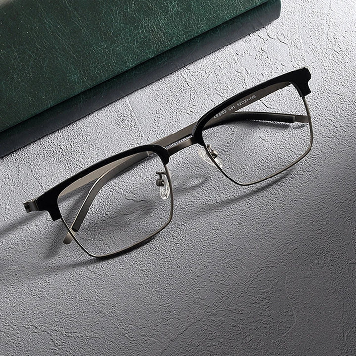 Gatenac Unisex Full Rim Square Screwless Acetate Alloy Eyeglasses 1236 Full Rim Gatenac Black Gun