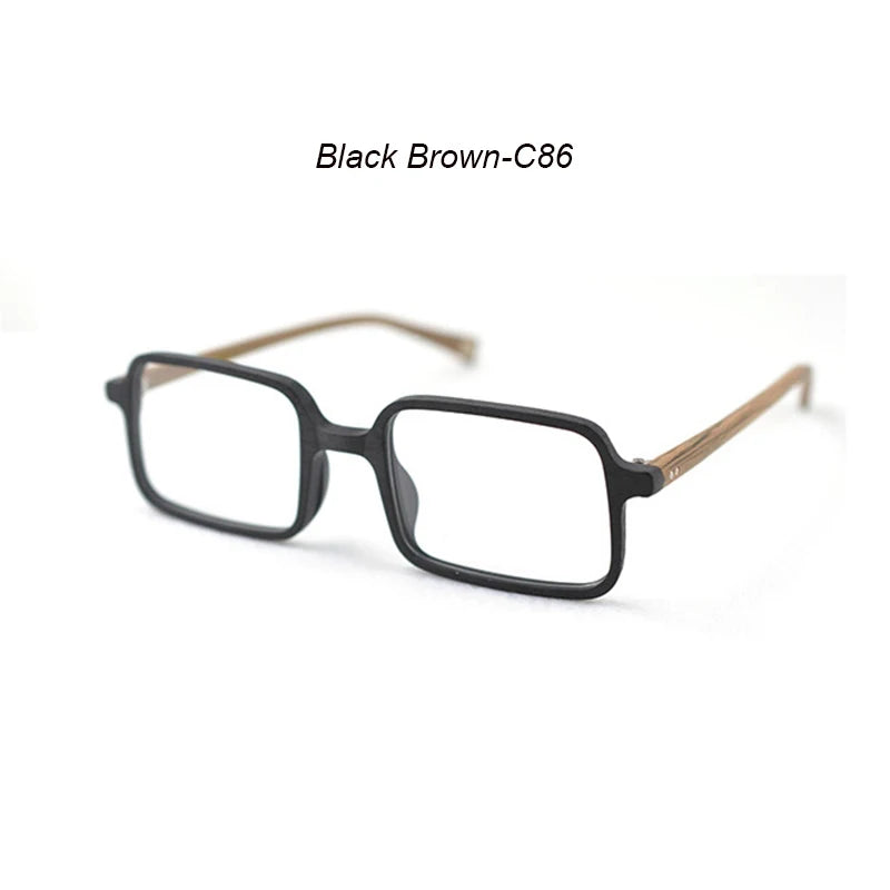 Hdcrafter Men's Full Rim Square Acetate Wood Eyeglasses 2095 Full Rim Hdcrafter Eyeglasses Black-Brown  