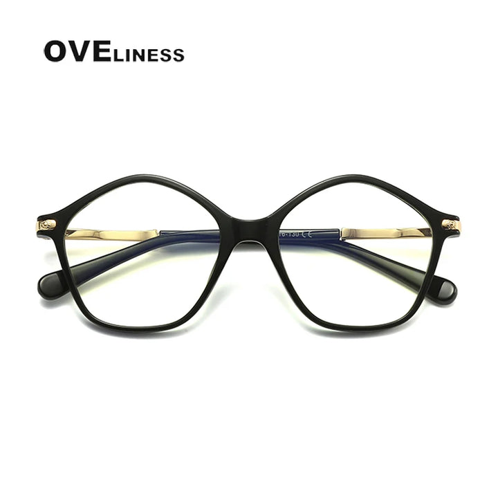 Oveliness Youth Unisex Full Rim Polygonal Tr 90 Titanium Eyeglasses 20204 Full Rim Oveliness black  