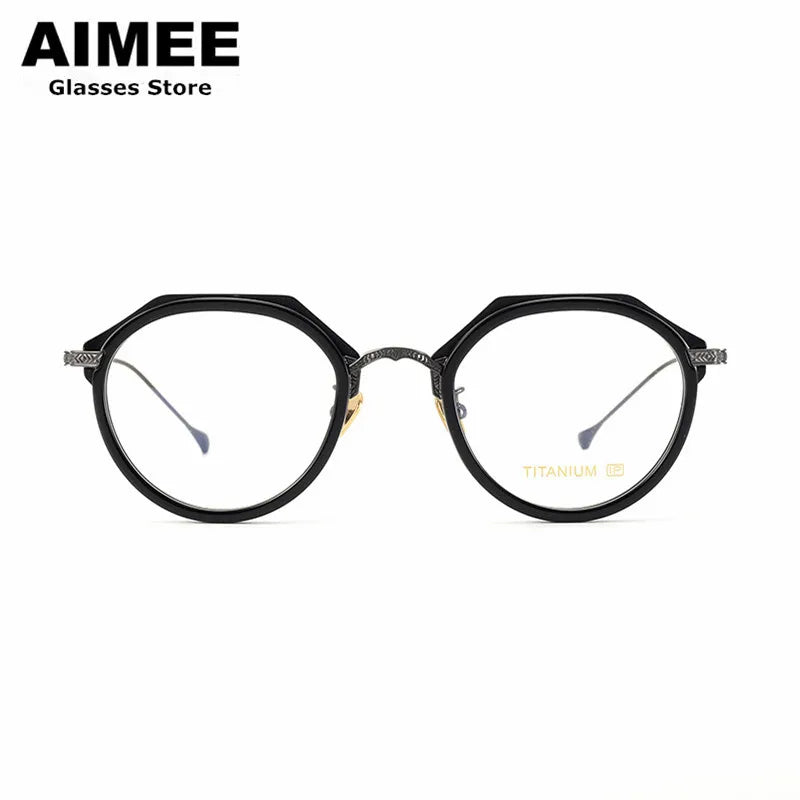 Aimee Unisex Full Rim Flat Top Polygon Titanium Acetate Eyeglasses 13849 Full Rim Aimee