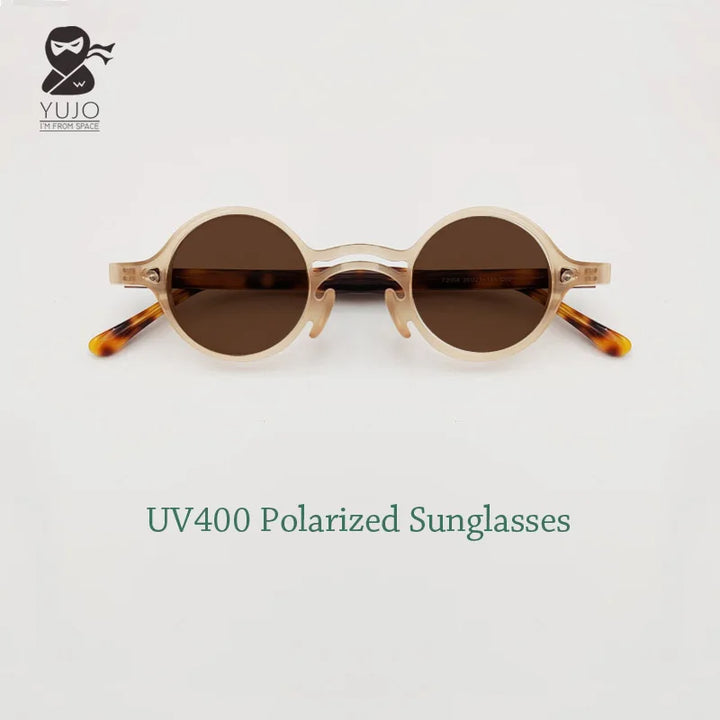Yujo Men's Full Rim Round Double Bridge Acetate Polarized Sunglasses 2058s Sunglasses Yujo