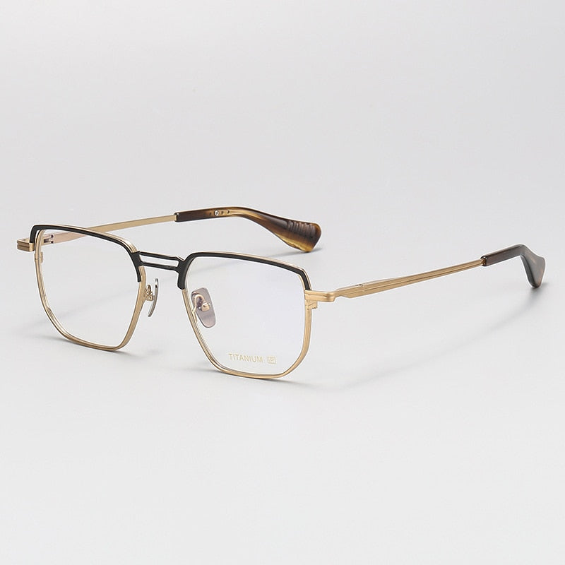 Gatenac Unisex Full Rim Big Square Double Bridge Titanium Eyeglasses Gxyj1068 Full Rim Gatenac Gold Black
