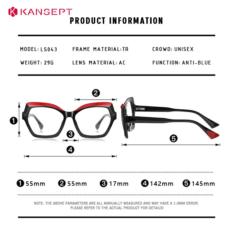 Kansept Women's Full Rim Polygon Tr 90 Alloy Reading Glasses 67043