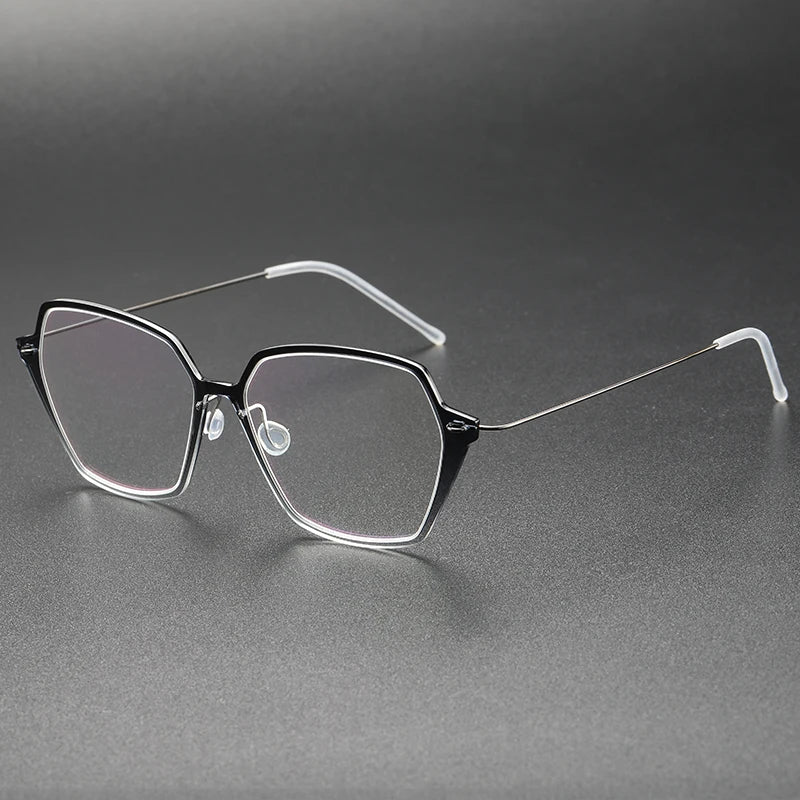 Aimee Unisex Full Rim Polygon Screwless Acetate Titanium Eyeglasses 6621 Full Rim Aimee Gradient-Grey