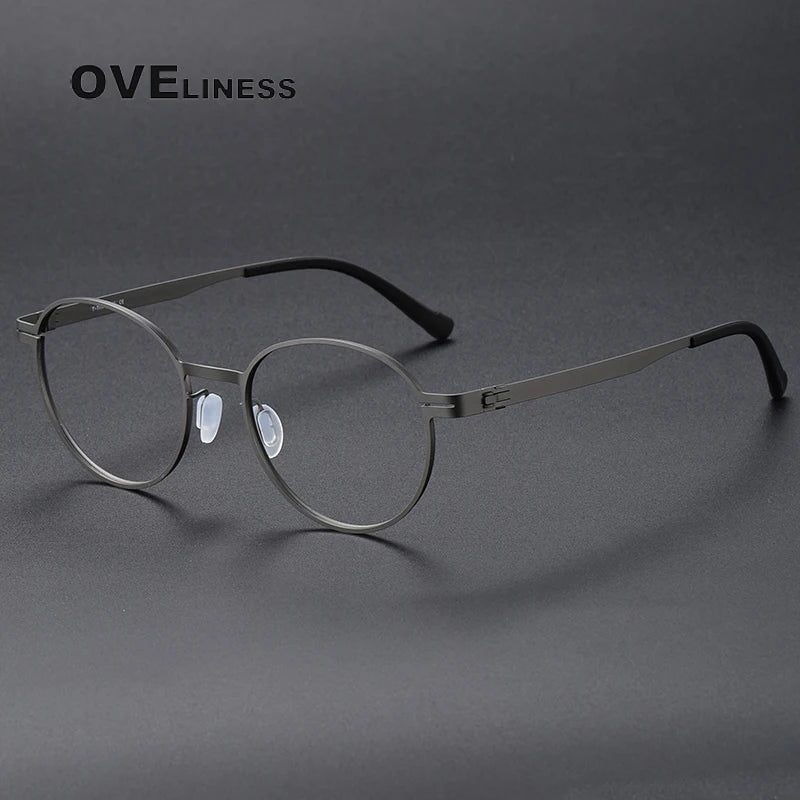 Oveliness Unisex Full Rim Round Screwless Titanium Eyeglasses 80994 Full Rim Oveliness gun