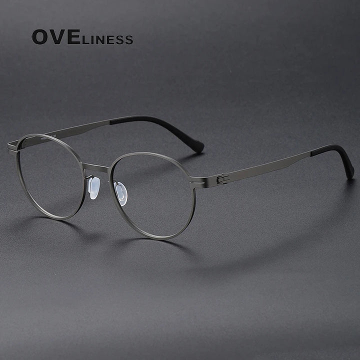 Oveliness Unisex Full Rim Round Screwless Titanium Eyeglasses 80994 Full Rim Oveliness gun