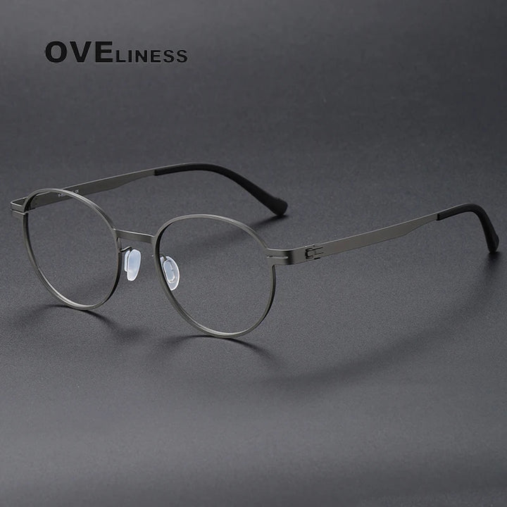 Oveliness Unisex Full Rim Round Screwless Titanium Eyeglasses 80994 Full Rim Oveliness gun  