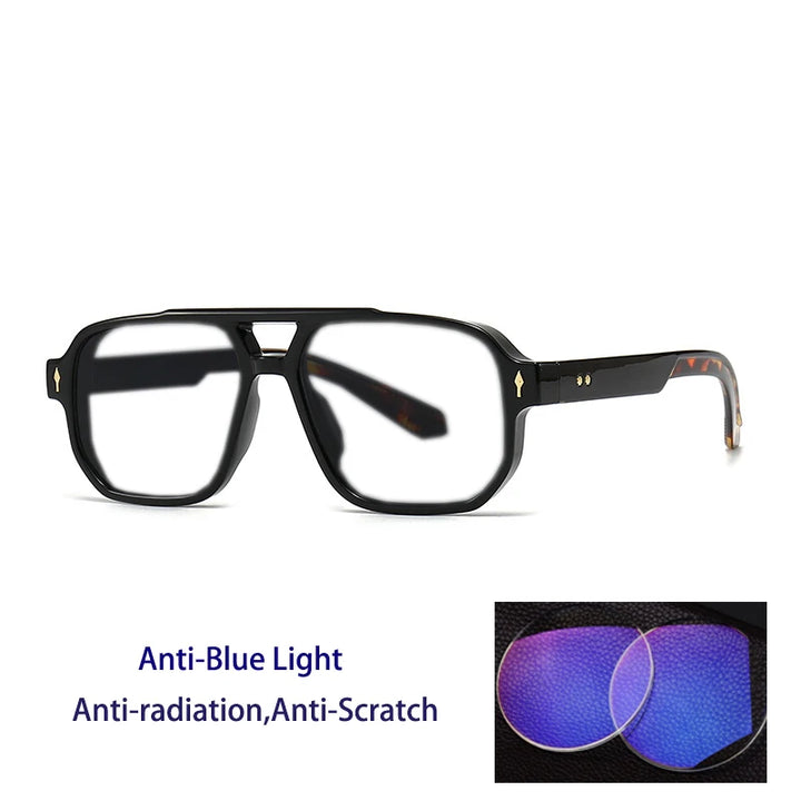 Kocolior Unisex Full Rim Square Double Bridge Tr 90 Alloy Reading Glasses 76061