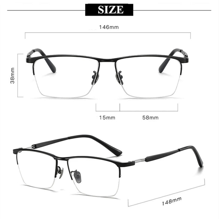 Black Mask Unisex Semi Rim Square Titanium Eyeglasses T5951 Full Rim Black Mask   