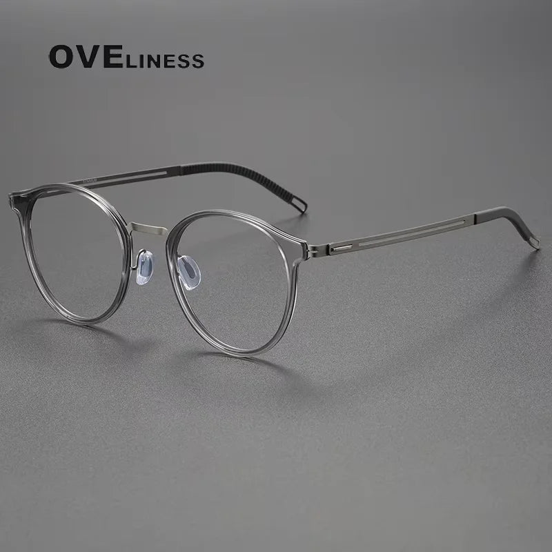 Oveliness Women's Full Rim Round Acetate Titanium Eyeglasses 82302