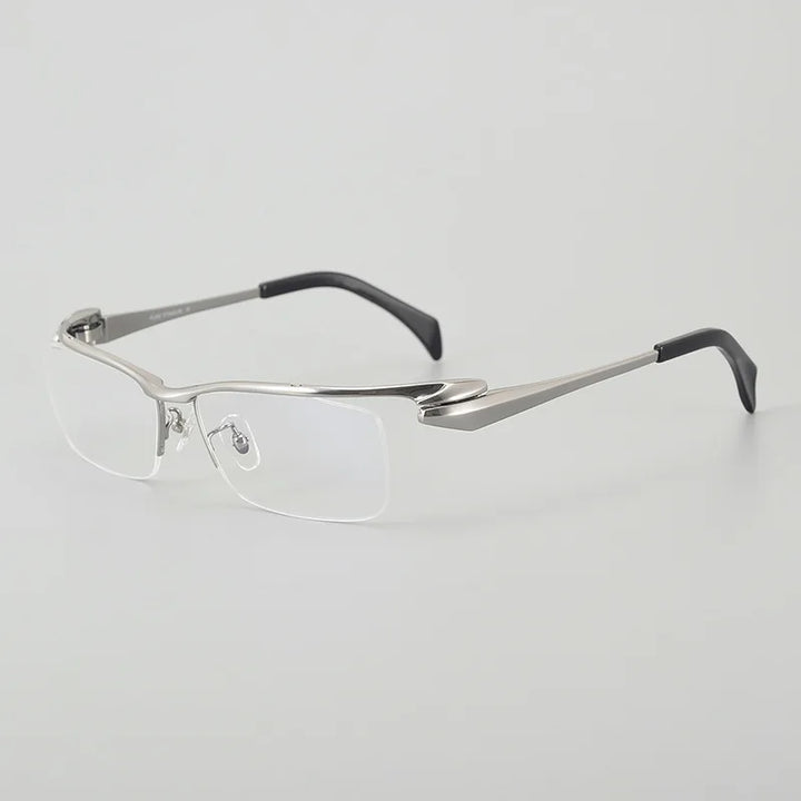 Black Mask Unisex Semi Rim Rectangle Titanium Eyeglasses 1153 Semi Rim Black Mask Silver  