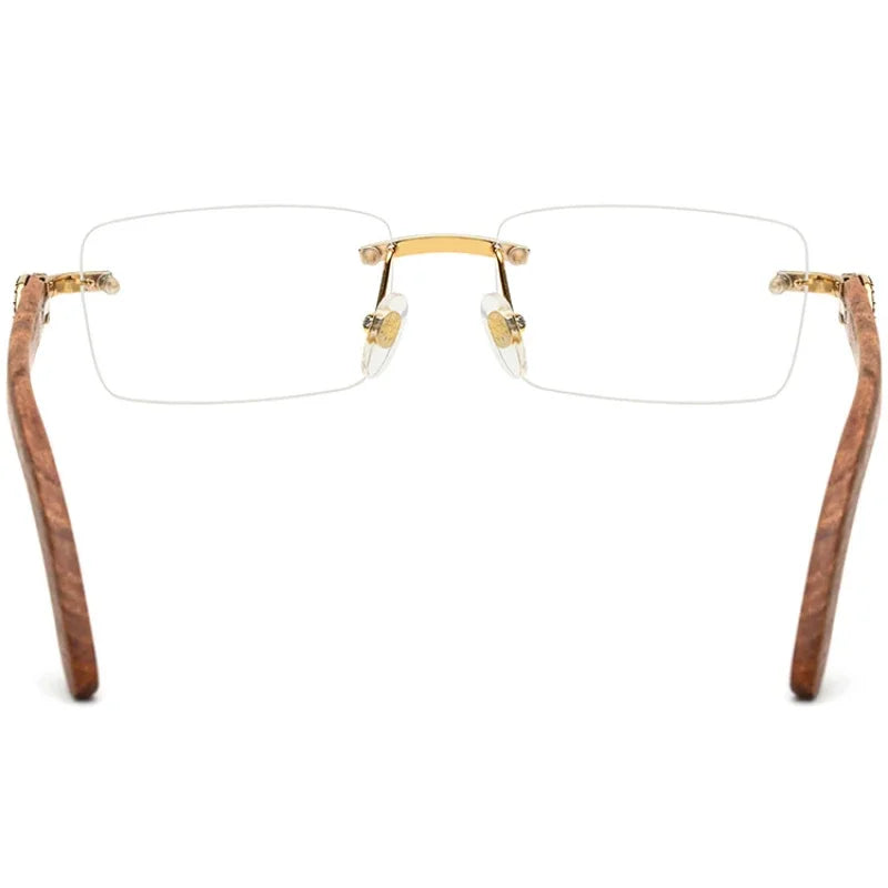 Hewei Unisex Rimless Square Titanium Mahogany Temple Eyeglasses 30015