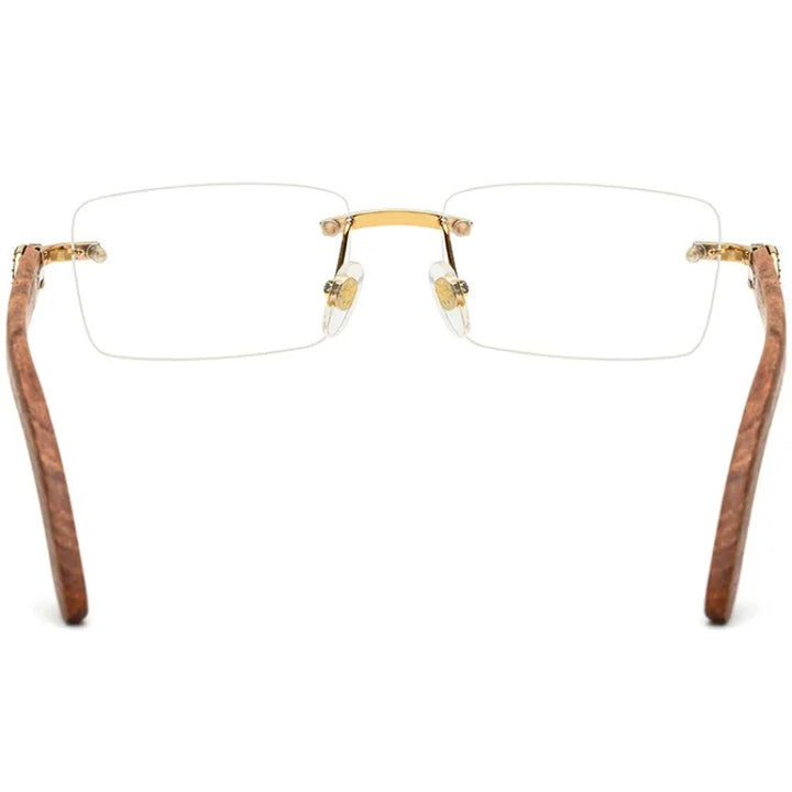 Hewei Unisex Rimless Square Titanium Mahogany Temple Eyeglasses 30015