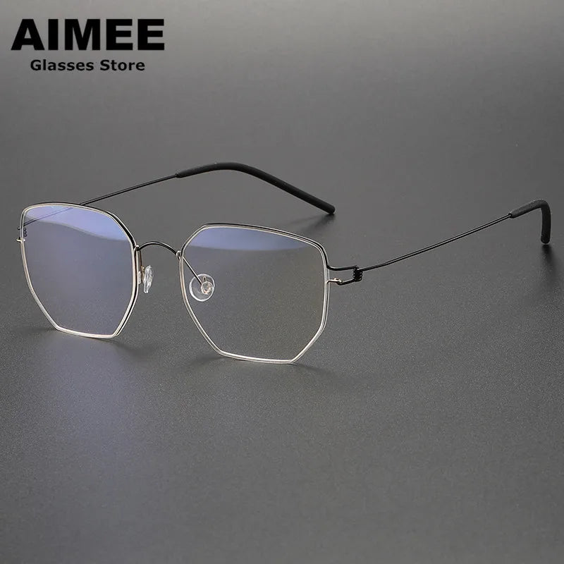 Aimee Unisex Full Rim Polygon Screwless Titanium Eyeglasses 51925 Full Rim Aimee Black-Golden