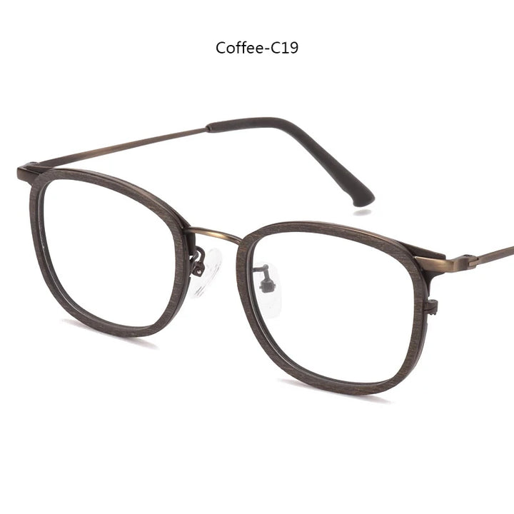 Hdcrafter Women's Full Rim Square Wood Titanium Eyeglasses 98095