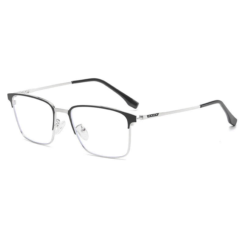 Cubojue Men's Full Rim Square Titanium Reading Glasses 101979 Reading Glasses Cubojue 101949 black silver 0 