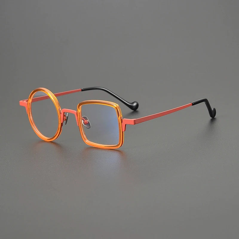 Gatenac Unisex Full Rim Round Square Titanium Acetate Eyeglasses G1528 Full Rim Gatenac Orange