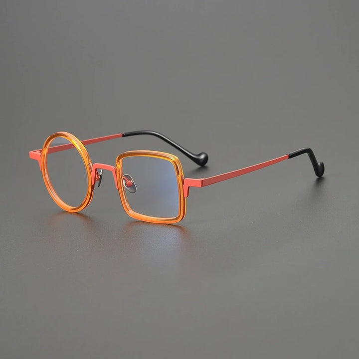 Gatenac Unisex Full Rim Round Square Titanium Acetate Eyeglasses G1528 Full Rim Gatenac Orange