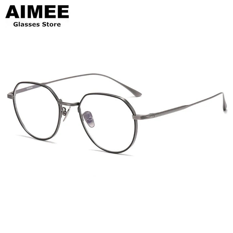 Aimee Unisex Full Rim Flat Top Polygon Titanium Eyeglasses 7846 Full Rim Aimee