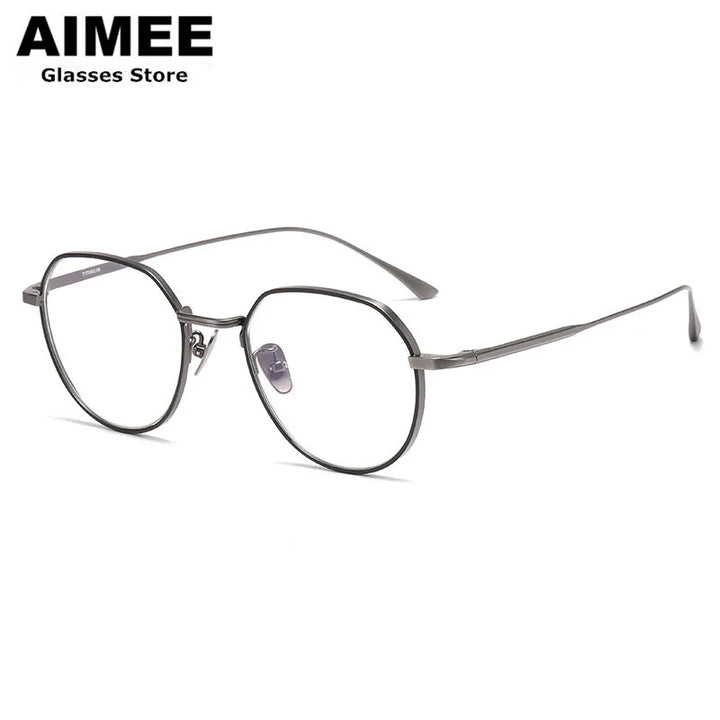 Aimee Unisex Full Rim Flat Top Polygon Titanium Eyeglasses 7846 Full Rim Aimee
