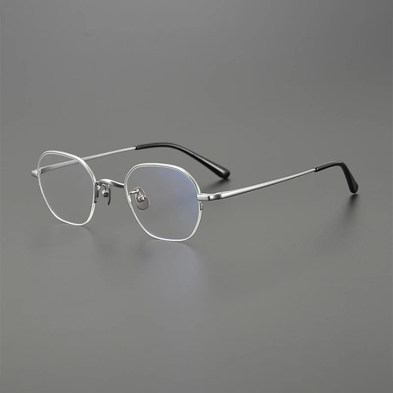 Nobler Unisex Semi Rim Round Titanium Eyeglasses Clip On Sunglasses K048 With Clip Ons Nobler C5