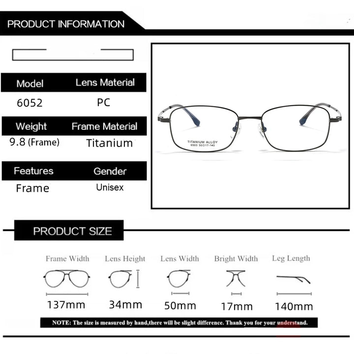 Kocolior Unisex Full Rim Small Square Titanium Eyeglasses 6052 Full Rim Kocolior