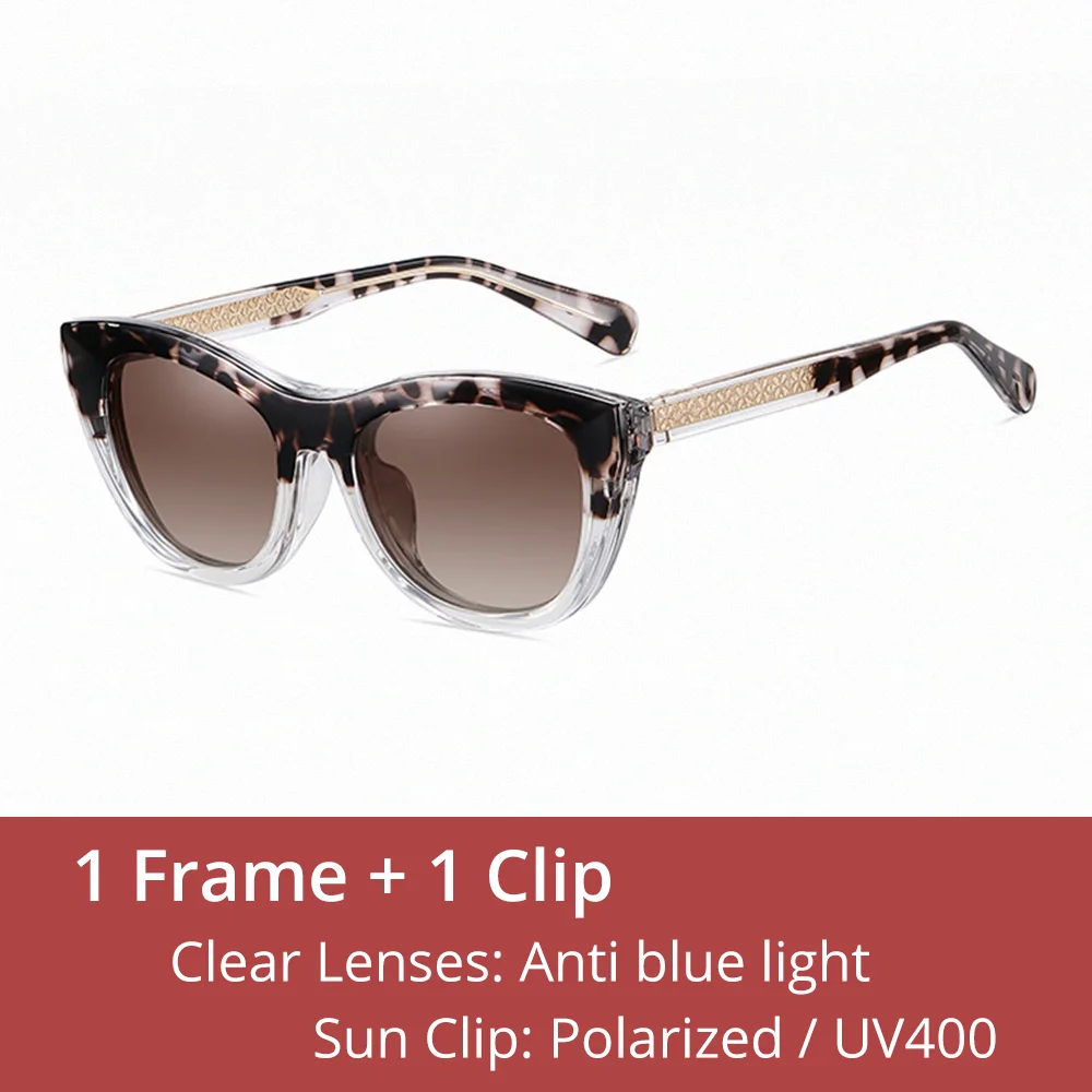 Ralferty Women's Full Rim Cat Eye Tr 90 Eyeglasses Clip On Sunglasses 81629