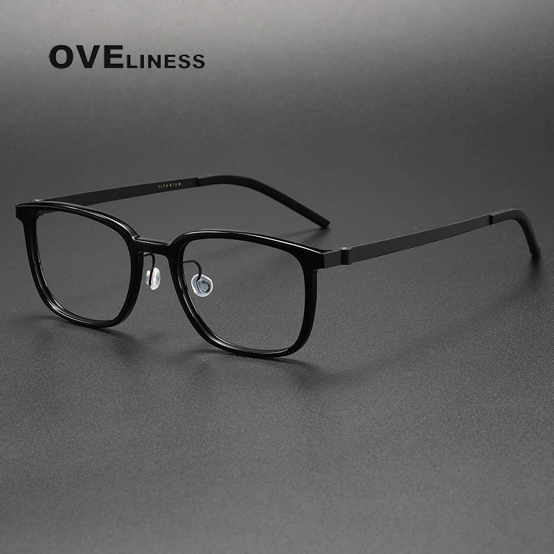 Oveliness Unisex Full Rim Square Acetate Titanium Eyeglasses 1852 Full Rim Oveliness black