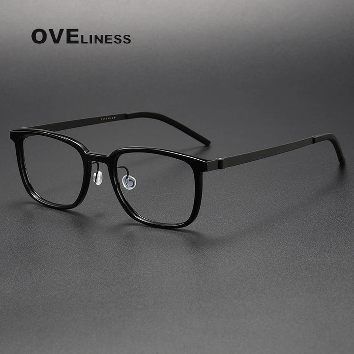 Oveliness Unisex Full Rim Square Acetate Titanium Eyeglasses 1852 Full Rim Oveliness black