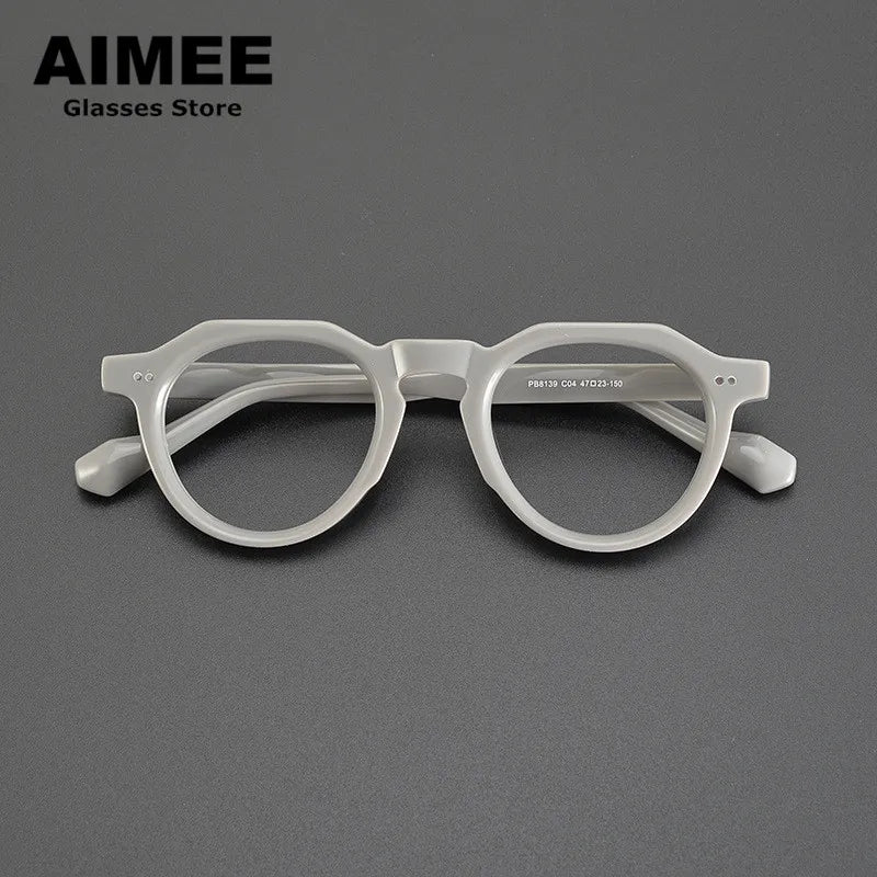 Aimee Unisex Full Rim Flat Top Round Acetate Eyeglasses 88139 Full Rim Aimee Grey