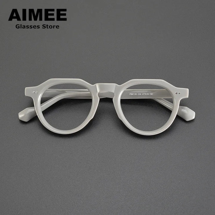 Aimee Unisex Full Rim Flat Top Round Acetate Eyeglasses 88139 Full Rim Aimee Grey