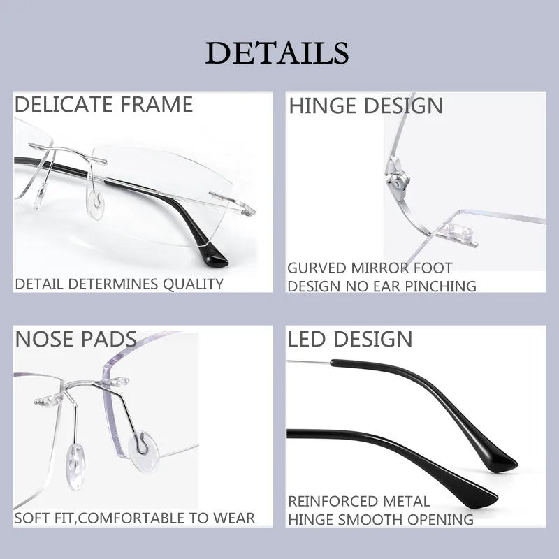 Kocolior Unisex Rimless Square Titanium Hyperopic Reading Glasses 8161 Reading Glasses Kocolior