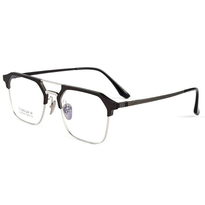 Handoer Men's Semi Rim Square Double Bridge Titanium Eyeglasses 9204 Semi Rim Handoer black and silver