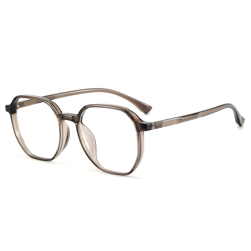 Bclear Unisex Full Rim Polygon Tr 90 Titanium Eyeglasses 90303 Full Rim Bclear Cold Brown