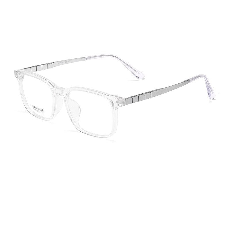 Yimaruili Men's Full Rim Square Acetate Titanium Eyeglasses 15209t Full Rim Yimaruili Eyeglasses Transparent  