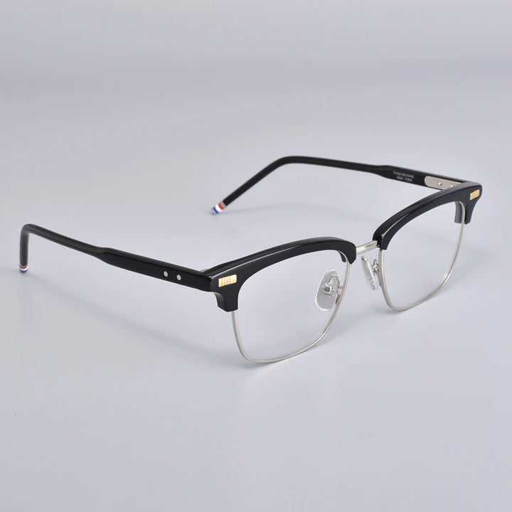 Black Mask Unisex Full Rim Browline Square Acetate Eyeglasses Bm-bt711 Full Rim Black Mask Black-Silver