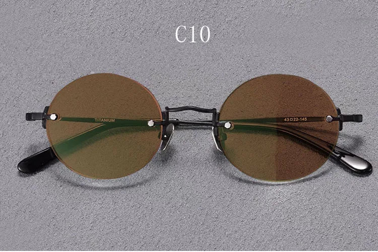 Yujo Men's Rimless Round Oval Titanium UV400 Sunglasses Y4346 Sunglasses Yujo C10 CHINA