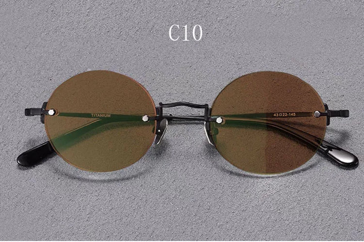 Yujo Men's Rimless Round Oval Titanium UV400 Sunglasses Y4346 Sunglasses Yujo C10 CHINA