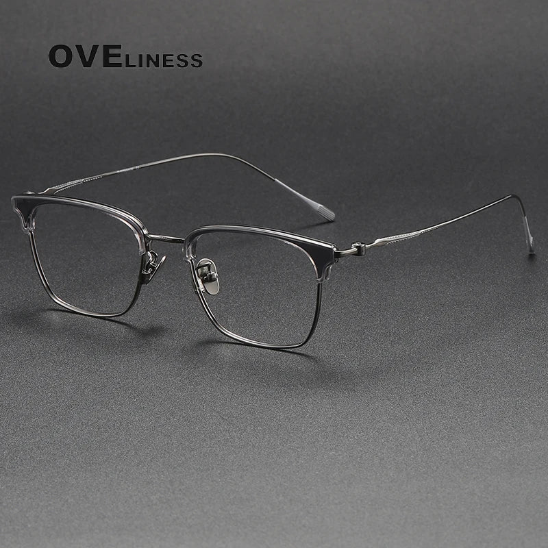 Oveliness Unisex Full Rim Cat Eye Acetate Titanium Eyeglasses 80896 Full Rim Oveliness grey gun  