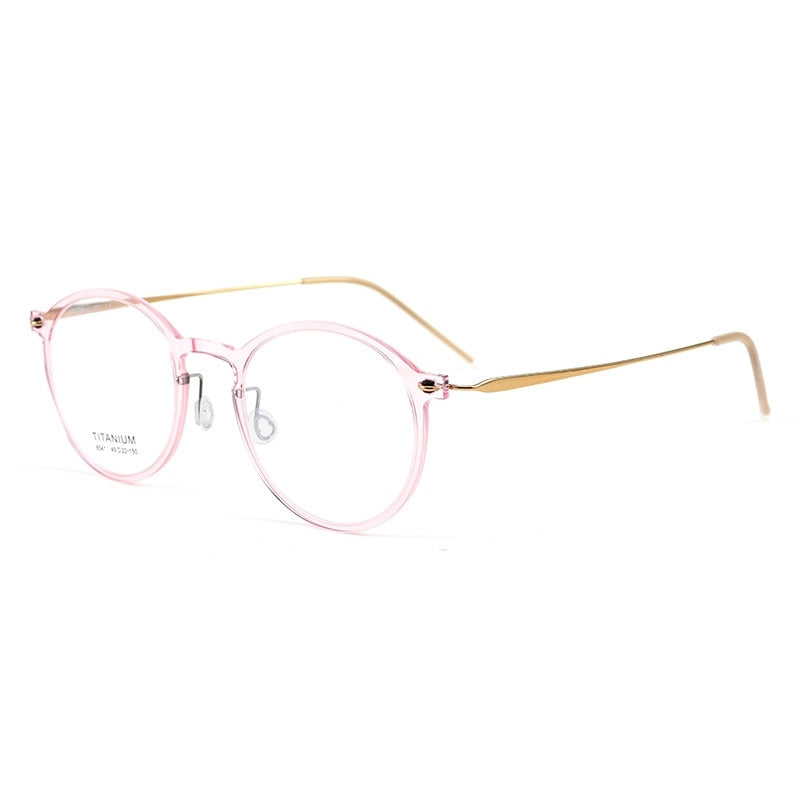 Hdcrafter Unisex Full Rim Round Titanium Eyeglasses 65411 Full Rim Hdcrafter Eyeglasses Pink Gold  