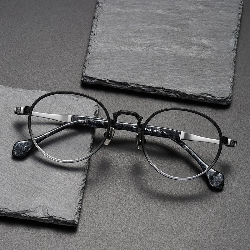 Blaack Mask Women's Full Rim Round Titanium Eyeglasses S808 Full Rim Black Mask